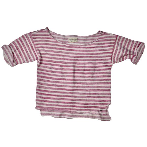 Ralph Lauren Denim & Supply Sweaters - Women's Denim & Supply Pink White Striped Knit Short Sleeve Sweater Roll Tab XS